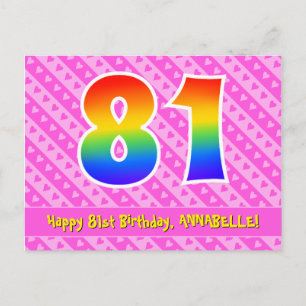 Carte Postale 81e anniversaire : Pink Stripes & Hearts, Arc en c