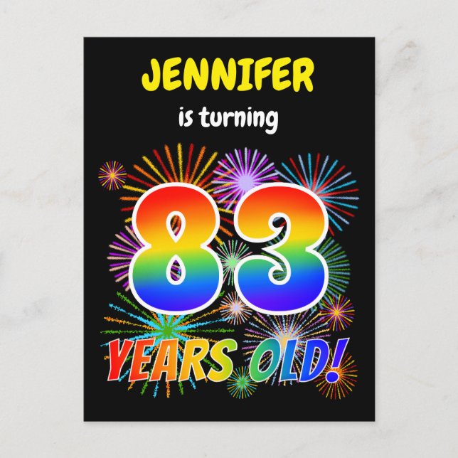 Carte Postale 83e anniversaire - Fun Fireworks, Rainbow Look "83 (Devant)