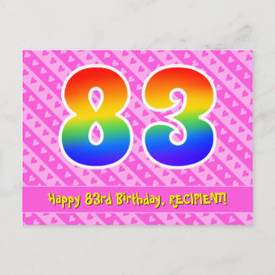 Carte Postale 83e anniversaire : Pink Stripes & Hearts, Arc-en-c