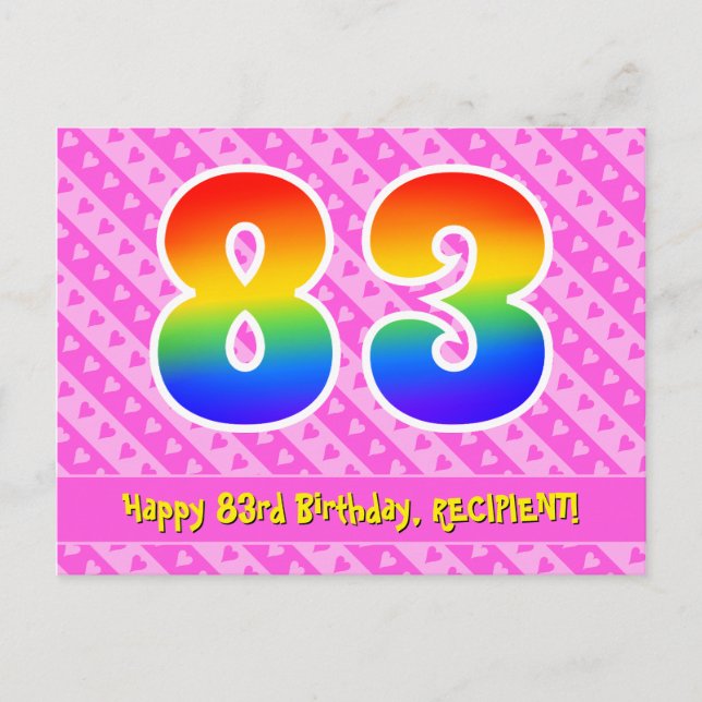 Carte Postale 83e anniversaire : Pink Stripes & Hearts, Arc-en-c (Devant)