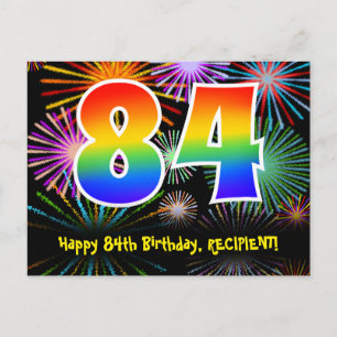Carte Postale 84e anniversaire - Fun Motif Fireworks + Arc-en-ci