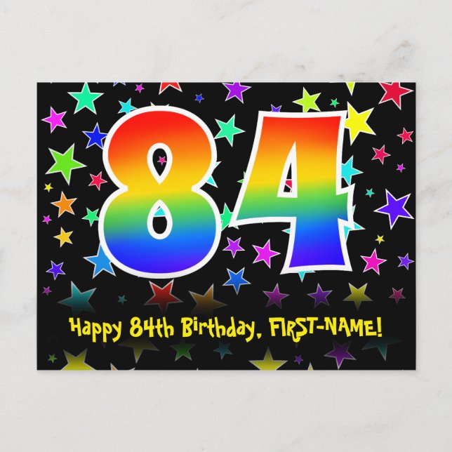 Carte Postale 84e Anniversaire : motif d'étoiles amusantes, arc- (Devant)