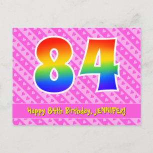 Carte Postale 84e anniversaire : Pink Stripes & Hearts, Arc en c