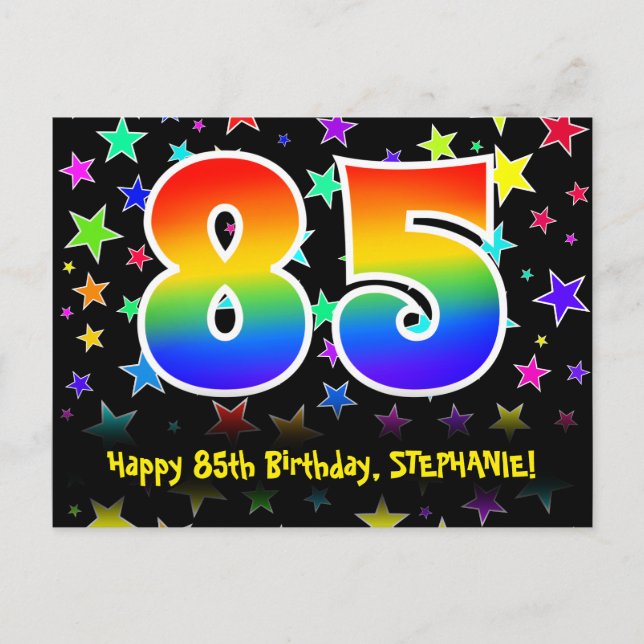 Carte Postale 85e Anniversaire : motif d'étoiles amusantes, Arc- (Devant)
