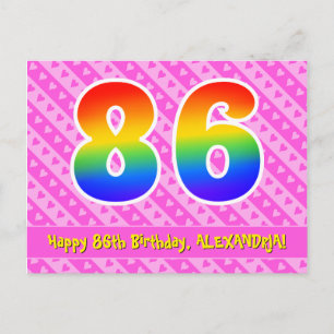 Carte Postale 86e anniversaire : Pink Stripes & Hearts, Arc en c