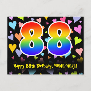 Carte Postale 88e Anniversaire : Motif Cœurs Amusants, Arc-en-ci