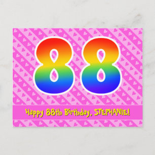 Carte Postale 88e anniversaire : Pink Stripes & Hearts, Arc-en-c
