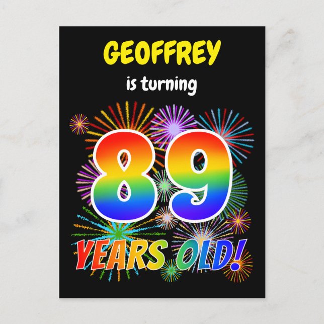 Carte Postale 89e anniversaire - Fun Fireworks, Rainbow Look "89 (Devant)
