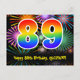 Carte Postale 89e Anniversaire – Motif de feux d'artifice amusan