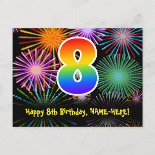 Carte Postale 8e Anniversaire – Motif de Feux d'Artifice Amusant