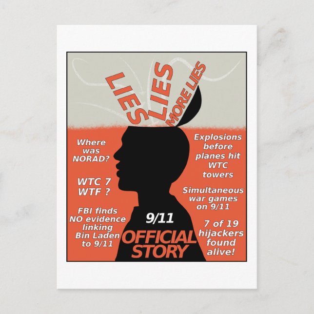 Carte Postale 911 Histoire officielle de la vérité mensonges (Devant)