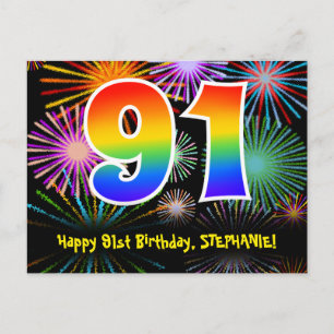 Carte Postale 91e Anniversaire – Motif de feux d'artifice amusan