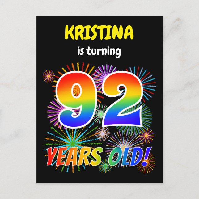 Carte Postale 92e anniversaire - Fun Fireworks, Rainbow Look "92 (Devant)