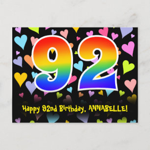 Carte Postale 92e anniversaire : Fun Hearts Motif, Arc-en-ciel 9