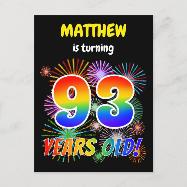 Carte Postale 93e anniversaire - Fun Fireworks, Rainbow Look "93 (Devant)