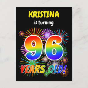 Carte Postale 96e anniversaire - Fun Fireworks, Rainbow Look "96