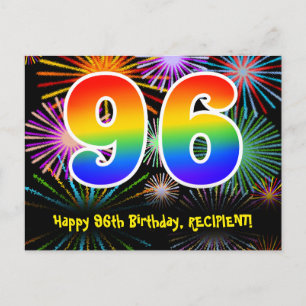 Carte Postale 96e Anniversaire – Motif de feux d'artifice amusan