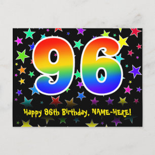 Carte Postale 96e Anniversaire : Motif Étoiles Amusantes, Arc-en