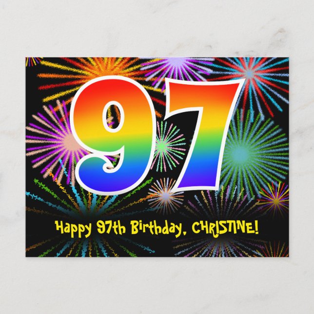 Carte Postale 97e Anniversaire – Motif de feux d'artifice amusan (Devant)