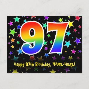 Carte Postale 97e Anniversaire : Motif Étoiles Amusantes, Arc-en