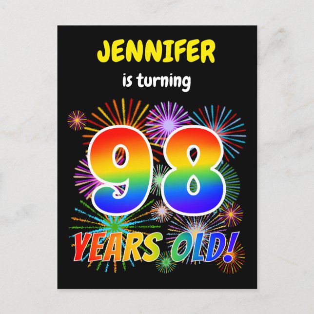 Carte Postale 98e anniversaire - Fun Fireworks, Rainbow Look "98 (Devant)