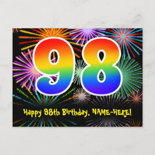 Carte Postale 98e anniversaire - Fun Motif Fireworks + Rainbow 9