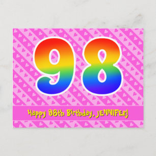 Carte Postale 98e anniversaire : Pink Stripes & Hearts, Arc-en-c