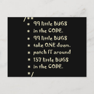 Carte Postale 99 Bugs Dans Le Code Logiciel Drôle d'Ingénieur Te