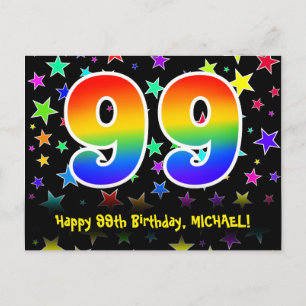 Carte Postale 99e anniversaire : Fun Stars Motif, Rainbow 99, No