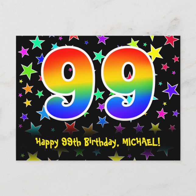 Carte Postale 99e anniversaire : Fun Stars Motif, Rainbow 99, No (Devant)