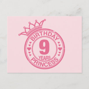 Carte Postale 9 ans - Anniversaire Princesse - rose