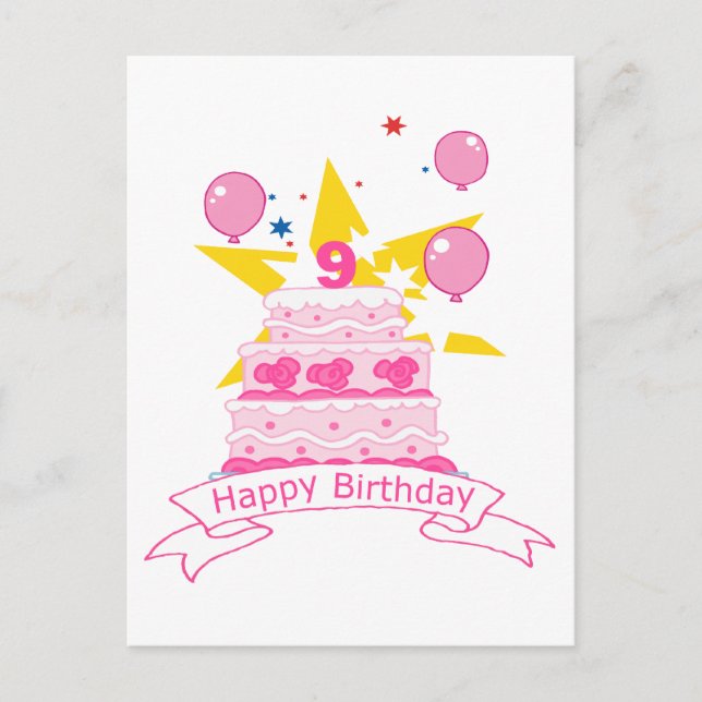 Carte Postale 9 ans d'anniversaire pour Birthday Cake (Devant)