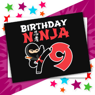 Carte Postale 9 ans Karate Ninja Party Enfants 9e anniversaire