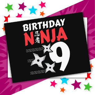 Carte Postale 9 Ans Ninja Party Stars Enfants 9e anniversaire