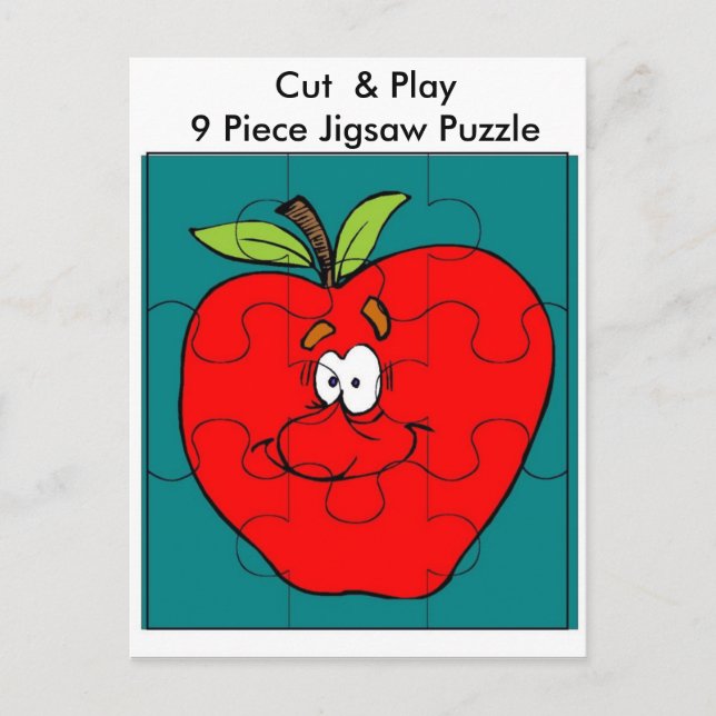 Carte Postale 9 Pièce Couper & Jouer Puzzle Apple (Devant)