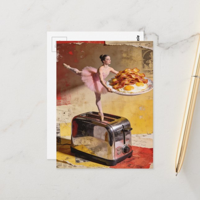 Carte Postale A Ballerina on toaster surreal (Devant/Arrière en situation)