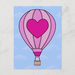 Carte postale à bulle d'air chaud du coeur rose