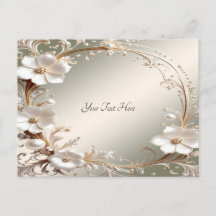 Carte postale à cadre floral blanc orné
