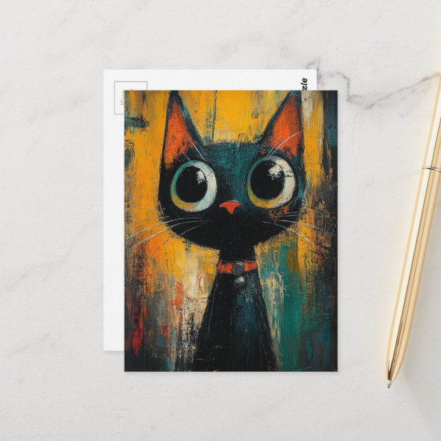 Carte Postale A Cute Adorable Black Cat (Devant/Arrière en situation)