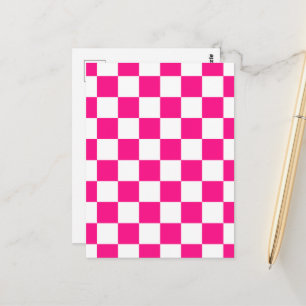 Carte Postale à damiers carré chaud rose blanc rétro géométrique