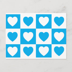 Carte Postale à damiers Coeurs - Cyan Blue