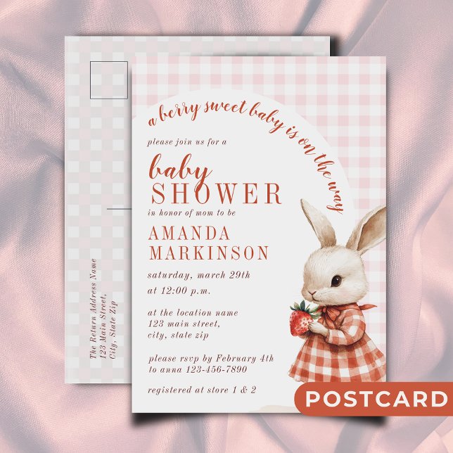 Carte Postale À damiers Rouge Jardin Berry Sweet Bunny Baby show (Créateur téléchargé)