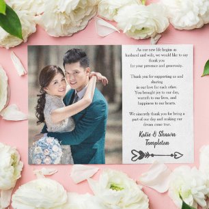 Carte postale à double face mariage Photo Merci