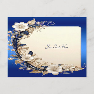 Carte postale à embellissement floral bleu blanc