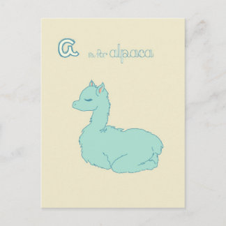 Carte Postale A est pour Alpaca (bleu)