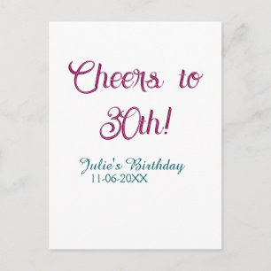Carte Postale À la 30e anniversaire nom date mauve bleu élégant
