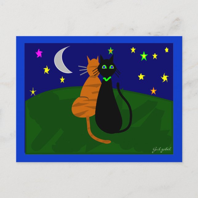 Carte Postale "À l'affût", Cadeaux d'art de chat - Dessiné par l (Devant)
