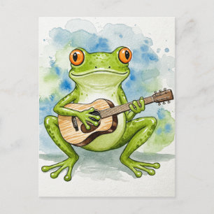 Carte postale à l'aquarelle Grenouille musicale po