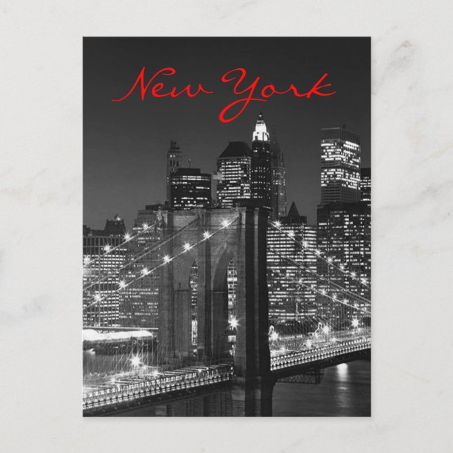Carte postale à l'écriture Greyscale Red New York (Devant)