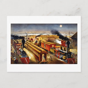 Carte Postale À l'heure - Locomotives Vintages la nuit